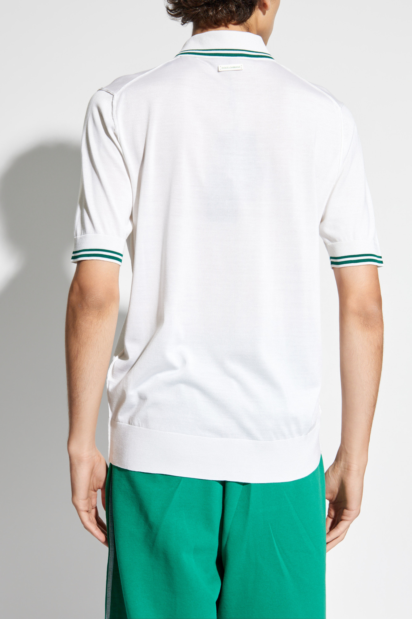 White Silk polo with logo application Dolce & Gabbana